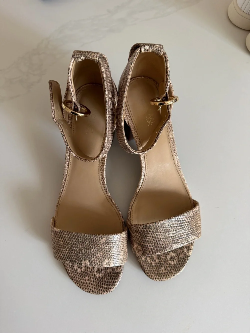 Michael Kors Beige Snake-Print Ankle Strap Sandals